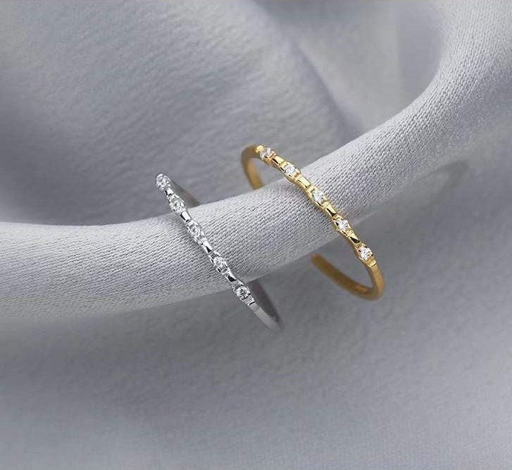 14k Gold Plated 925 Silver Dainty CZ Adjustable Ring, Delicate Open Size Ring, Skinny Open Ring, Stackable Ring, Minimalist, Gifts, R19