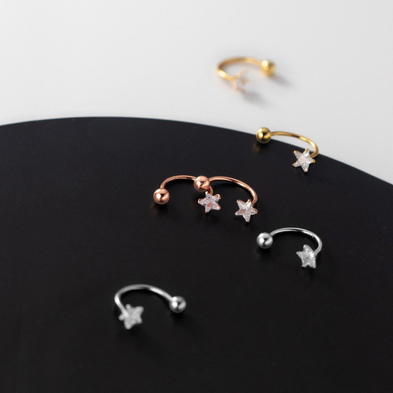 Gold Tiny CZ Star Arc-shaped Screw Back Earrings, Star Ear Jacket, Ear Jacket Earrings, Minimalist CZ Ear Jacket, Gift for her, E294