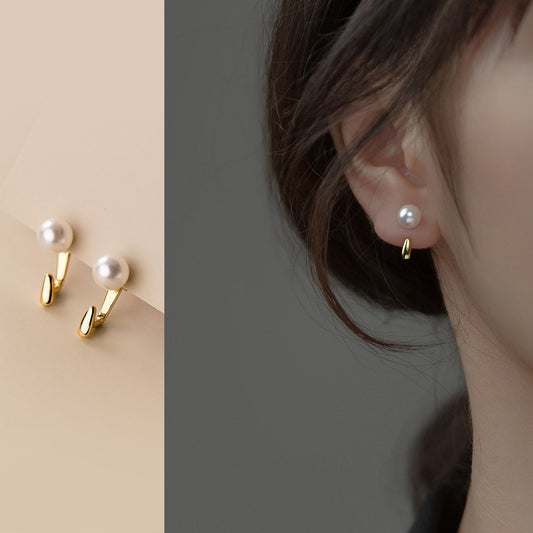 14k Gold Plated 925 Silver Pearl Ear Jacket, Gold Simulated Pearl Ear Jacket Earring, Front Back Earrings, Minimalist Pearl Earring, E295