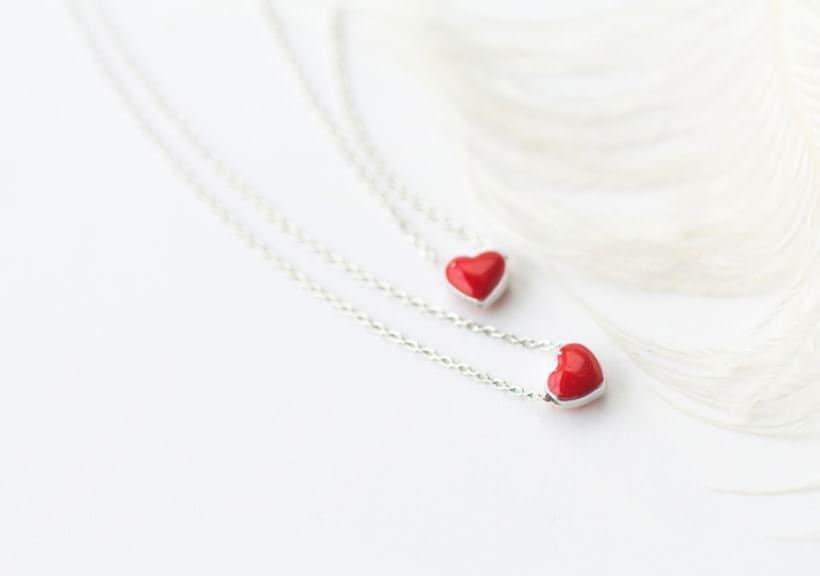 Sterling Silver Tiny Red Heart Necklace, Dianty Red Heart Pendant, Silver Red Heart Necklace, Mnimalist Heart Necklace, Heart Pendant, Gifts