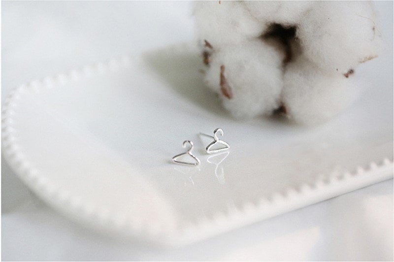 Sterling Silver Coat Hanger Stud Earrings, Clothes Hanger Earring, Silver Hanger Studs, Unique Earrings, Minimalist Earrings, Gifts, E296