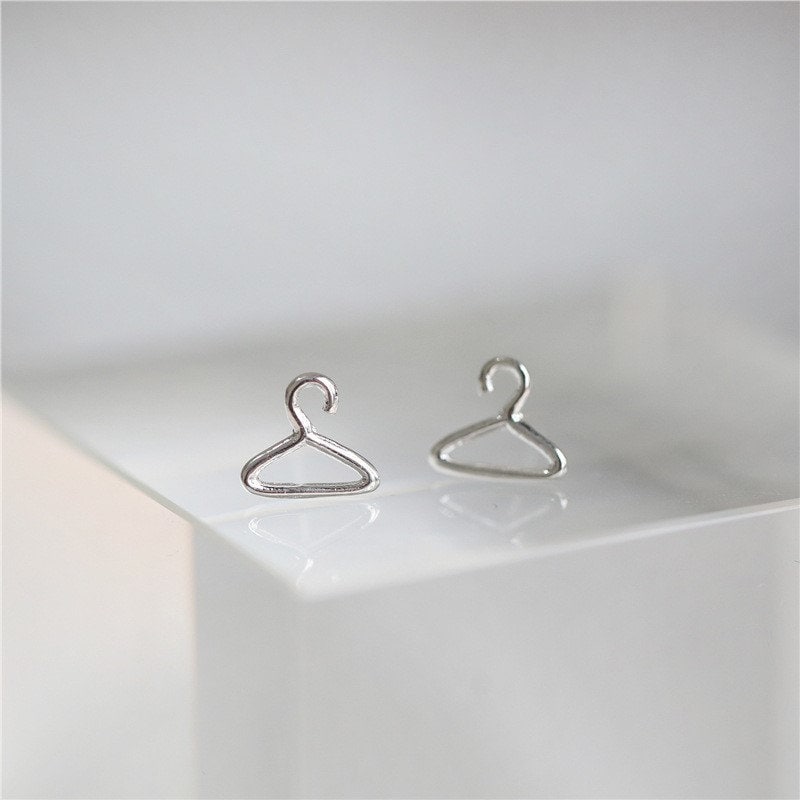 Sterling Silver Coat Hanger Stud Earrings, Clothes Hanger Earring, Silver Hanger Studs, Unique Earrings, Minimalist Earrings, Gifts, E296