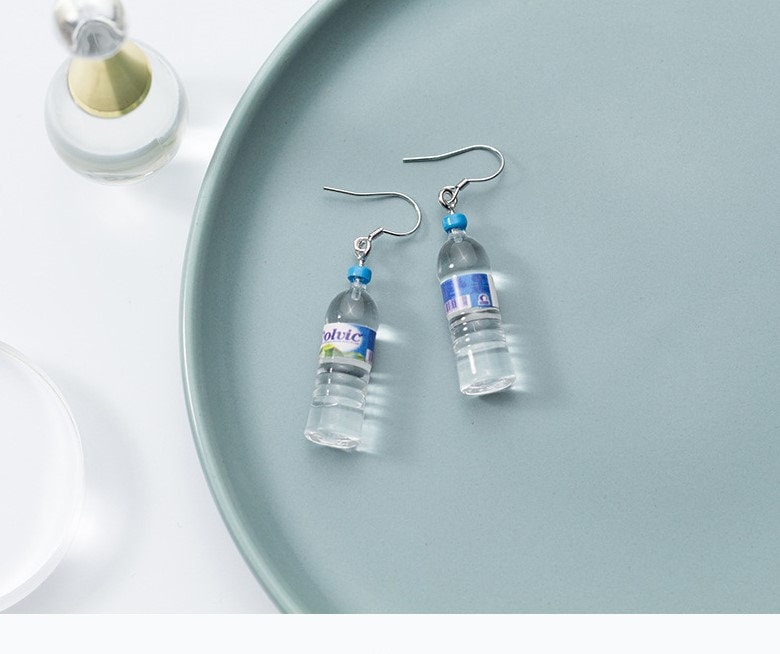 S925 Silver Springwater Bottle Drop Earrings, Water Bottle Earring, Lightweigth Hook Earring, Fun Earrings, Statement Earrings, Gift, E297