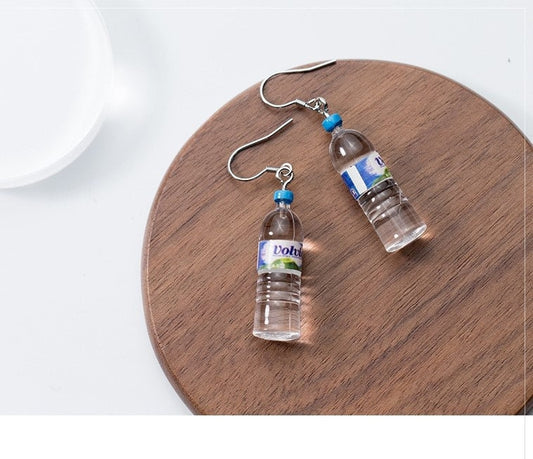 S925 Silver Springwater Bottle Drop Earrings, Water Bottle Earring, Lightweigth Hook Earring, Fun Earrings, Statement Earrings, Gift, E297