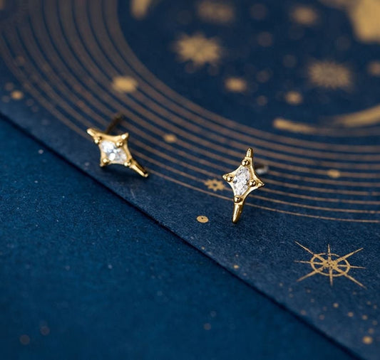 North Star Stud Earrings, Sterling Silver CZ Star Earring, Starburst Earring, Celestial Earring, Gold Star Earring, Minimalist Studs, E301