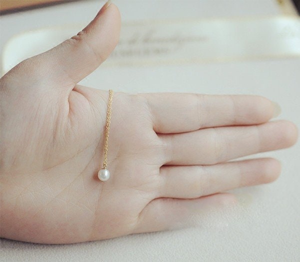 14k Gold over 925 Silver Tiny Pearl Necklace, Dainty Pearl Pendant, Gold Simulated Pearl Necklace, Minimalist Classic Pearl Necklace, N53