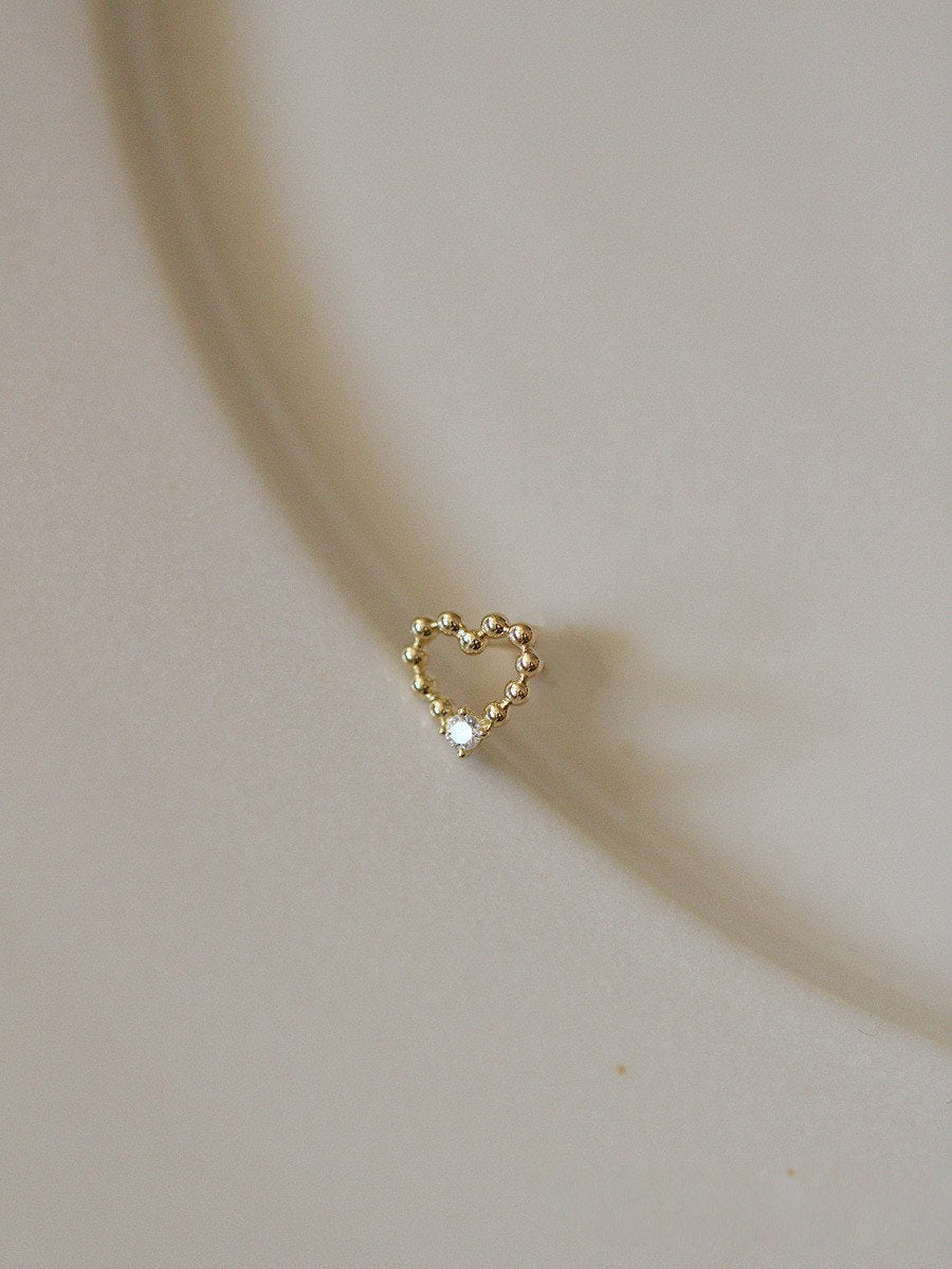 Dainty Gold CZ Heart Stud Earrings, 14k Gold Plated 925 Silver Heart Earrings, Ball Hollow-out Heart Earring, Minimalist Heart Studs, E314