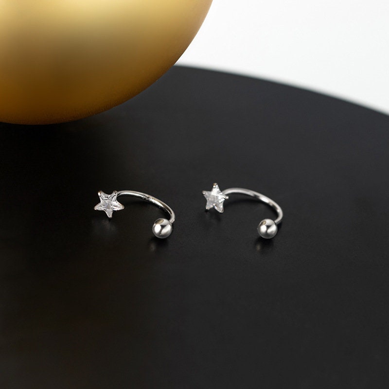 Gold Tiny CZ Star Arc-shaped Screw Back Earrings, Star Ear Jacket, Ear Jacket Earrings, Minimalist CZ Ear Jacket, Gift for her, E294