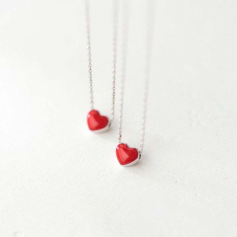 Sterling Silver Tiny Red Heart Necklace, Dianty Red Heart Pendant, Silver Red Heart Necklace, Mnimalist Heart Necklace, Heart Pendant, Gifts