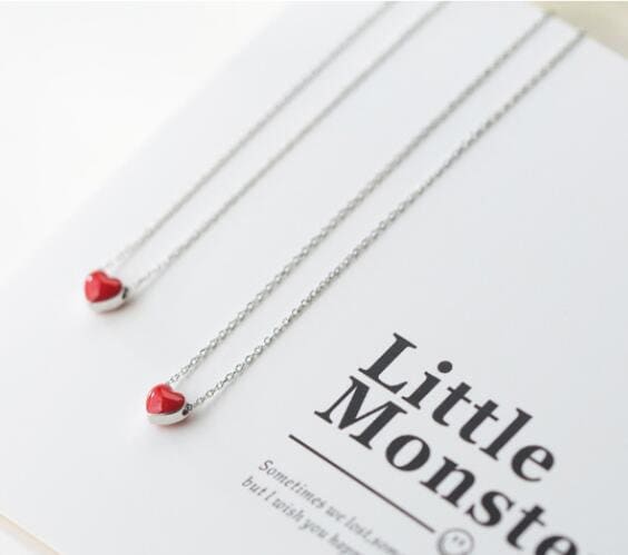 Sterling Silver Tiny Red Heart Necklace, Dianty Red Heart Pendant, Silver Red Heart Necklace, Mnimalist Heart Necklace, Heart Pendant, Gifts