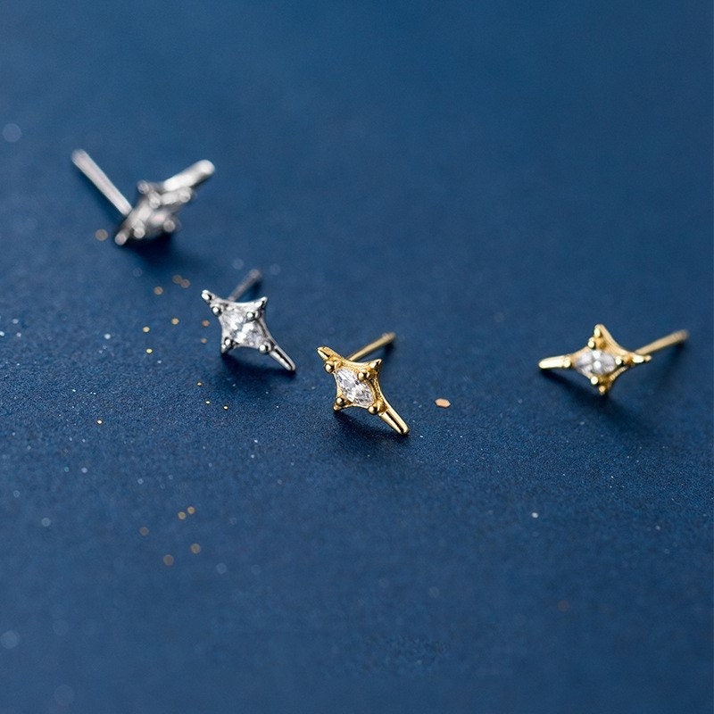 North Star Stud Earrings, Sterling Silver CZ Star Earring, Starburst Earring, Celestial Earring, Gold Star Earring, Minimalist Studs, E301