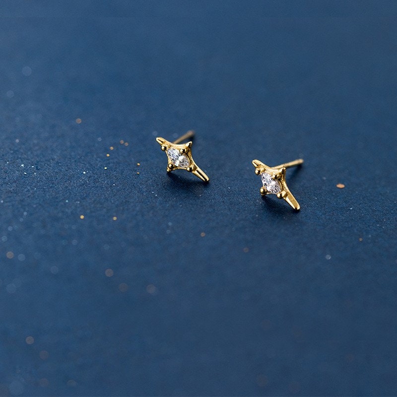 North Star Stud Earrings, Sterling Silver CZ Star Earring, Starburst Earring, Celestial Earring, Gold Star Earring, Minimalist Studs, E301