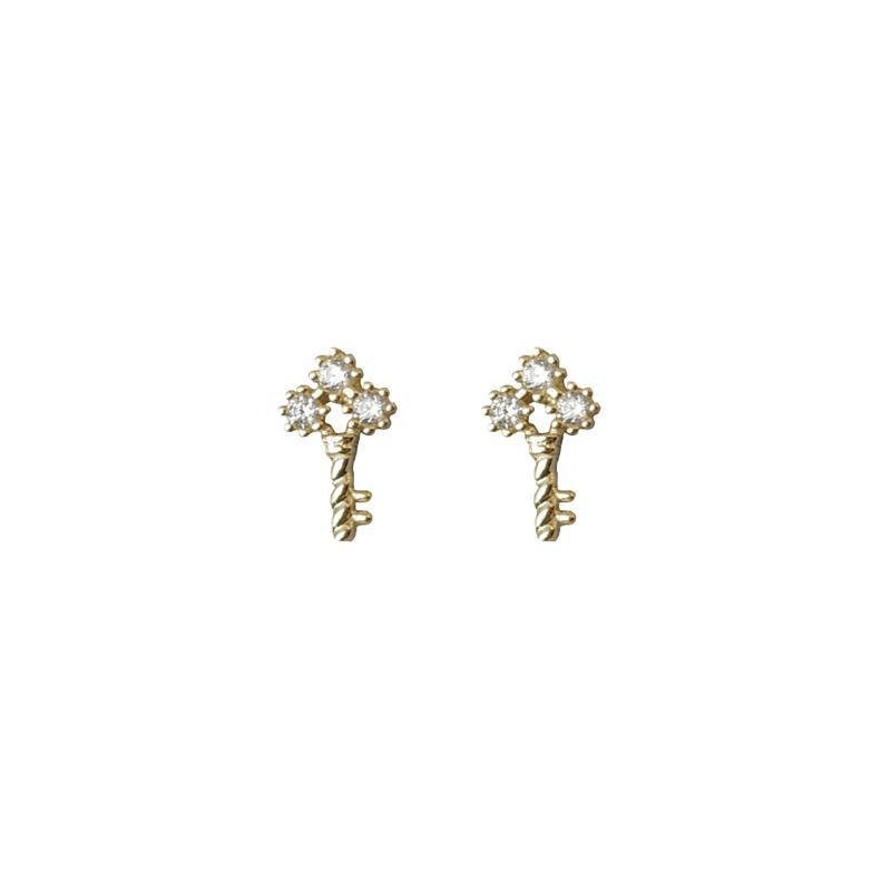 Dainty Tiny Key CZ Stud Earrings, 14k Gold Plated 925 Silver CZ Key Earring, Helix/Tragus Studs, Minimalist Earring, Gift for Her, E313