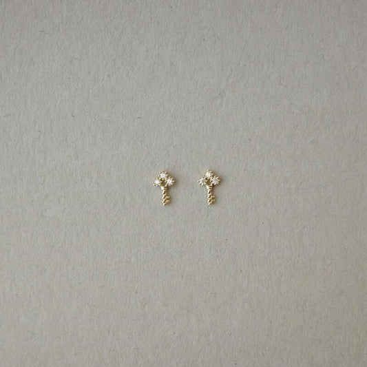 Dainty Tiny Key CZ Stud Earrings, 14k Gold Plated 925 Silver CZ Key Earring, Helix/Tragus Studs, Minimalist Earring, Gift for Her, E313