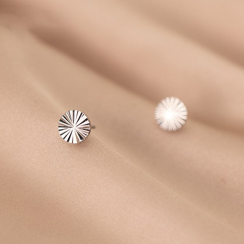 925 Silver Starburst Disk Stud Earrings, Circle Earrings, Rose Gold Disk Studs, Minimalist Geometry Earring, Modern Earring, Gifts, E319