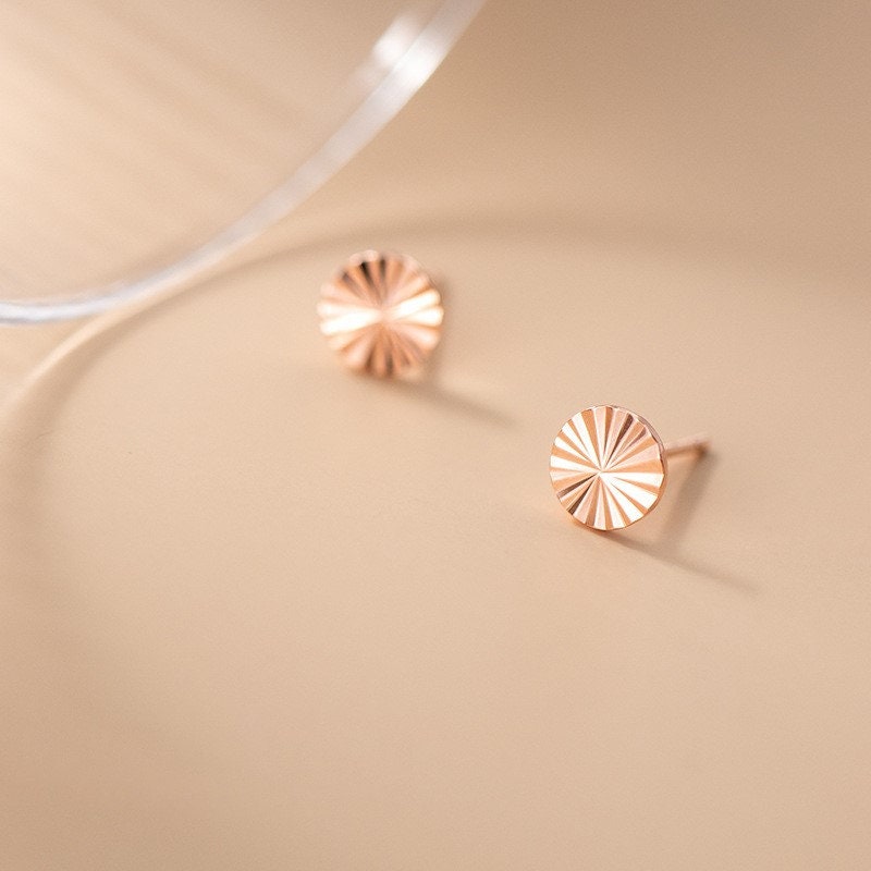 925 Silver Starburst Disk Stud Earrings, Circle Earrings, Rose Gold Disk Studs, Minimalist Geometry Earring, Modern Earring, Gifts, E319