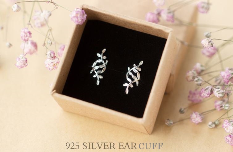 1 Pair | 925 Silver No Piercing Dainty Leaves Ear Cuff, Skinny Leaf Cuff Earrings, Minimalist Pretty Leaves Ear Cuff, Gifts for Her, EC05