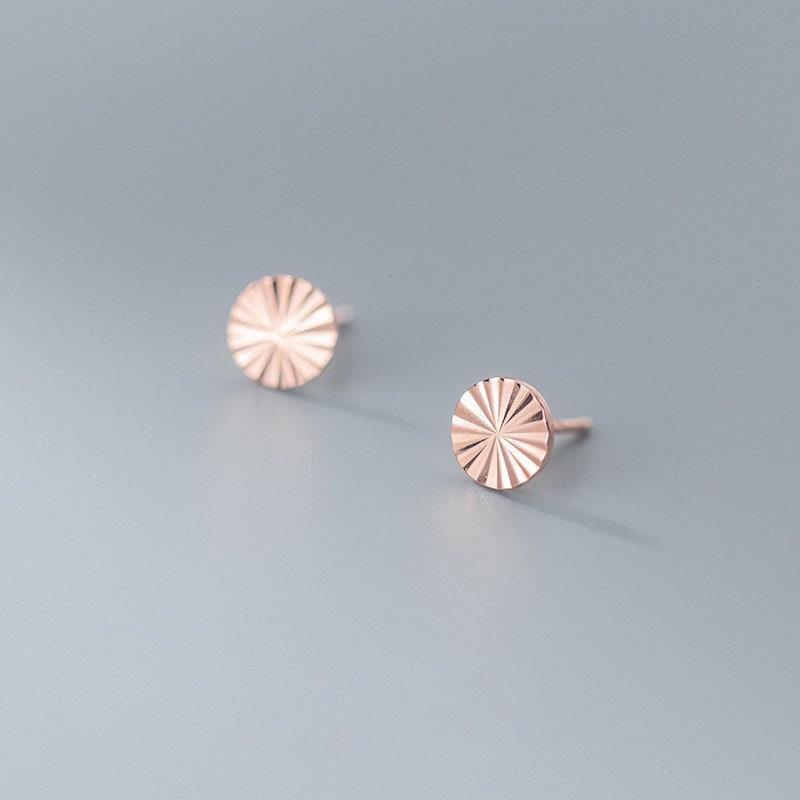 925 Silver Starburst Disk Stud Earrings, Circle Earrings, Rose Gold Disk Studs, Minimalist Geometry Earring, Modern Earring, Gifts, E319