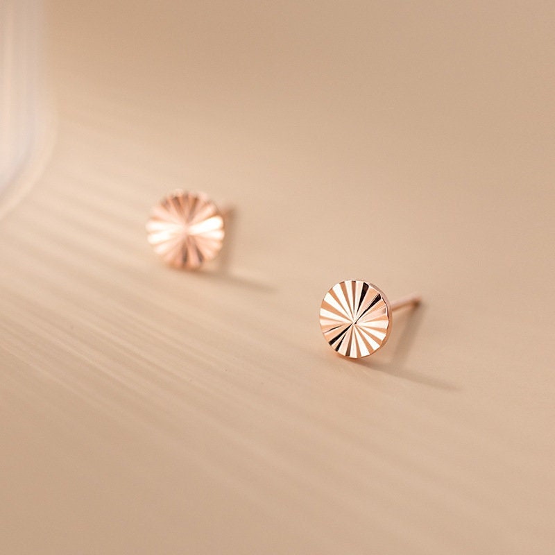 925 Silver Starburst Disk Stud Earrings, Circle Earrings, Rose Gold Disk Studs, Minimalist Geometry Earring, Modern Earring, Gifts, E319