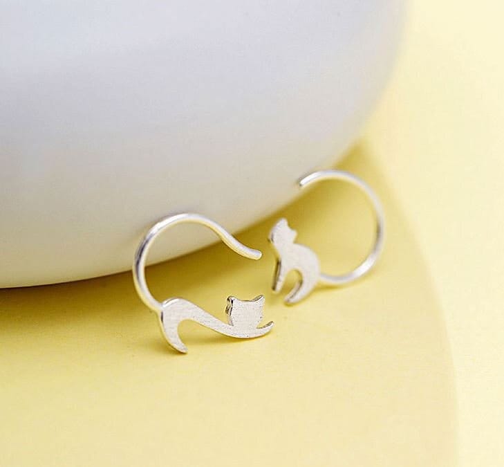 Sterling Silver Cats Hook Earrings, Mismatch Kitty Earrings, Adorable Animal Earrings, Pet-lover Earring, Kitten Hook Earrings, Gift, E259