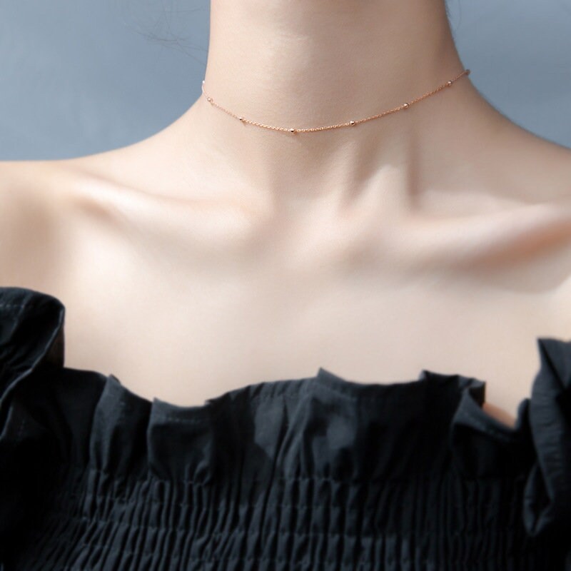 925 Silver Ball Chain Necklace, Ball Chain Choker, Rose Gold/Gold/Silver Ball chain, Layered Necklace, Minimalist Ball Necklace, N56