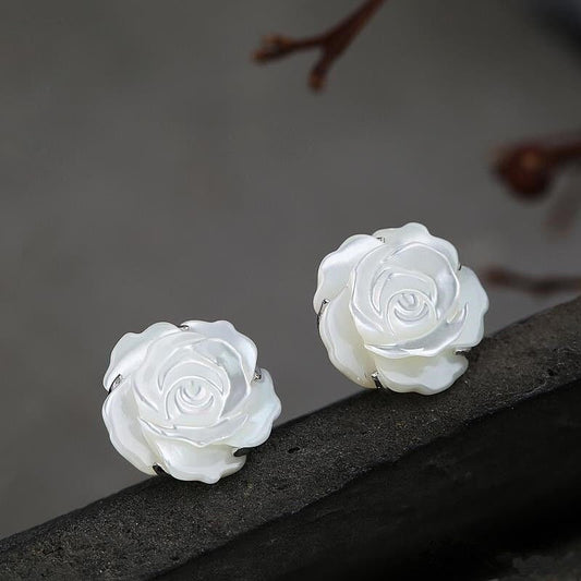 Sterling Silver Rose Stud Earrings, Dainty Flower Rose Earrings,  White Rose Earrings, Natural Flower Studs, Gifts for Her, E98