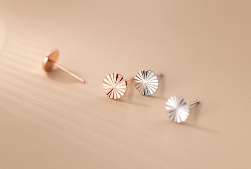 925 Silver Starburst Disk Stud Earrings, Circle Earrings, Rose Gold Disk Studs, Minimalist Geometry Earring, Modern Earring, Gifts, E319