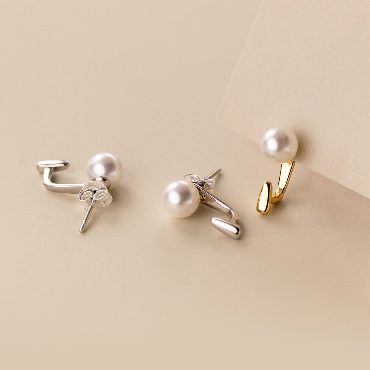 14k Gold Plated 925 Silver Pearl Ear Jacket, Gold Simulated Pearl Ear Jacket Earring, Front Back Earrings, Minimalist Pearl Earring, E295