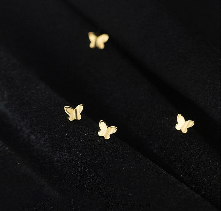 Sterling Silver Butterfly Stud Earrings, Tiny Butterfly Studs, Small Animal Stud Earrings, Pretty and Sweet Design, Two Color Available E103