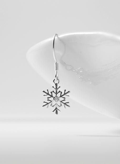 Sterling Silver Snowflake Hook Earrings, Christmas Earring, Snowflake Drop Hook Earring, Snowflake Dangle Earrings, Minimalist Earring, E327