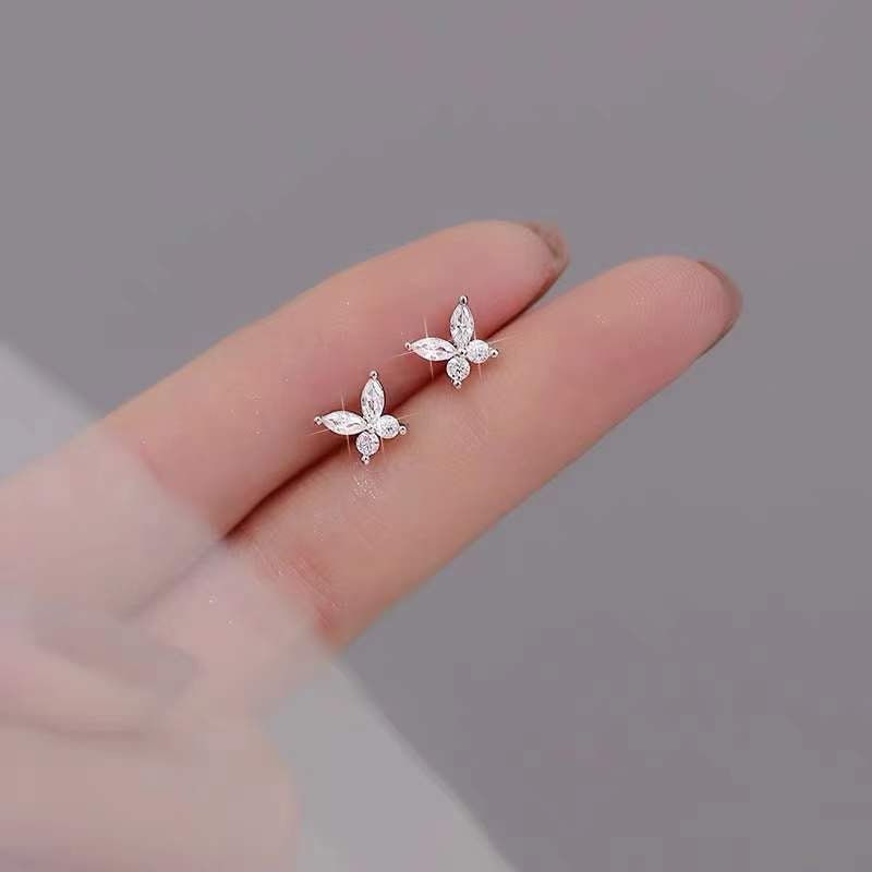 S925 Silver Tiny Butterfly Stud Earring, Dainty CZ Butterfly Earrings, Butterfly-lover Earring, Helix Earrings Minimalist Animal Studs, E328