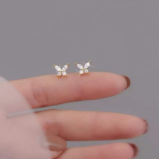 S925 Silver Tiny Butterfly Stud Earring, Dainty CZ Butterfly Earrings, Butterfly-lover Earring, Helix Earrings Minimalist Animal Studs, E328