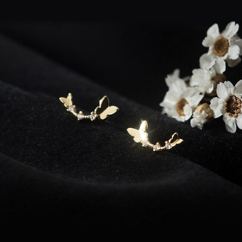 Delicate CZ Gold Butterfly Stud Earring, Gold Butterfly Earrings, Animal Earrings, Minimalist Earrings, Skinny Earrings, Gift for her, E329