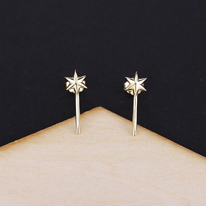 Dainty Magic Wand Stud Earrings, Little Star Magic Wand Earrings, Statement Earrings, Tiny Gold Star Earrings, Gift for her, E332