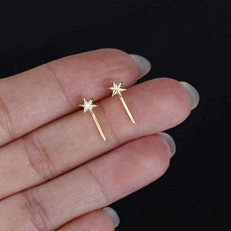 Dainty Magic Wand Stud Earrings, Little Star Magic Wand Earrings, Statement Earrings, Tiny Gold Star Earrings, Gift for her, E332