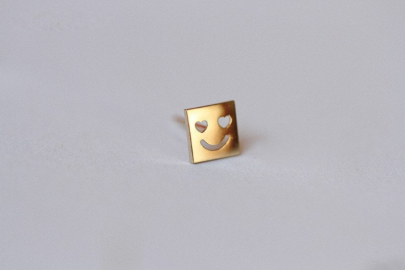 Love Face Earrings, Gold Moji Earrings, Smiley Face Earring, Mismatched Earring, Square Face Earring, Statement Earrings, Gift for her, E334