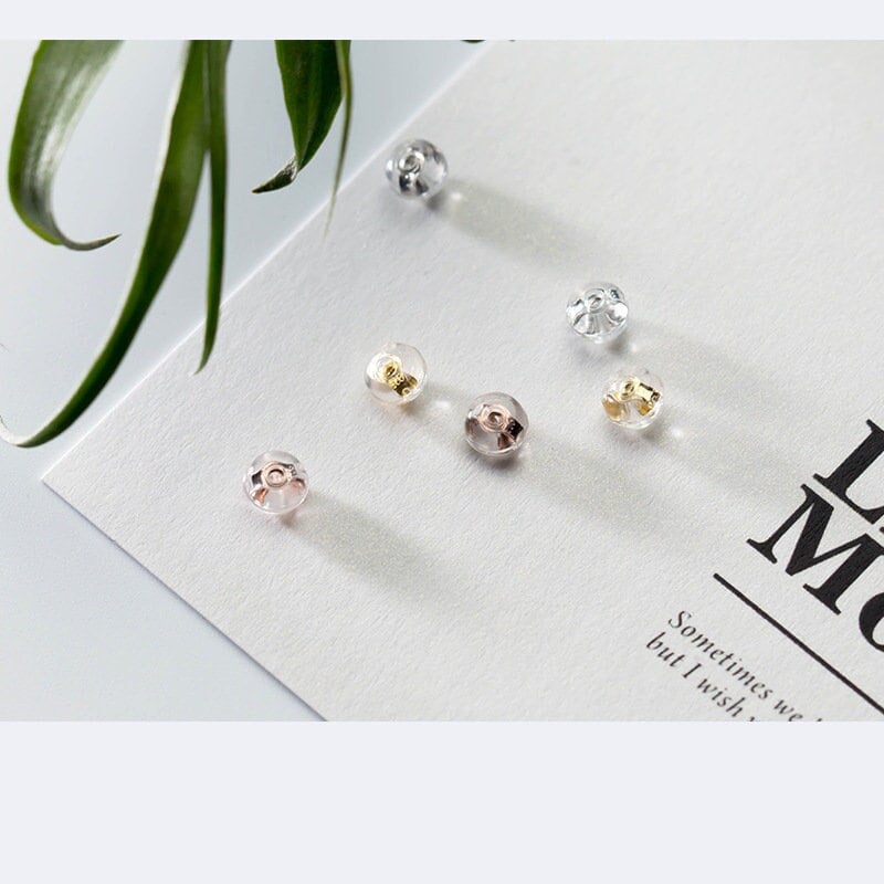 S925 Silver Ear Backings, Silicone paving 925 Silver Earring Backs, Replacements for Ear Backings, Gold Ear Backing, Rose Gold Ear Backing