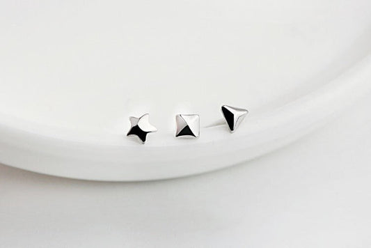 S925 Silver Extra Tiny Star Stud Earring, Silver Tiny Square Studs, Tiny Triangle Earring, Helix/Cartriagle Studs, Minimalist Studs SGE338