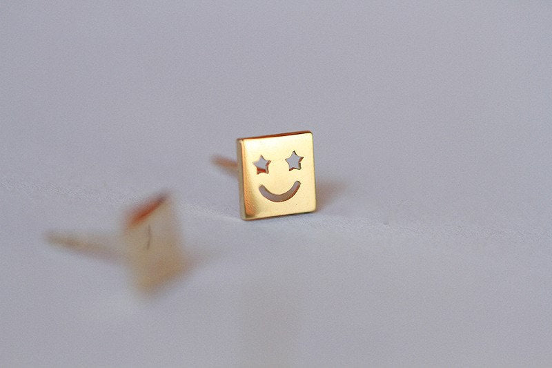 Love Face Earrings, Gold Moji Earrings, Smiley Face Earring, Mismatched Earring, Square Face Earring, Statement Earrings, Gift for her, E334