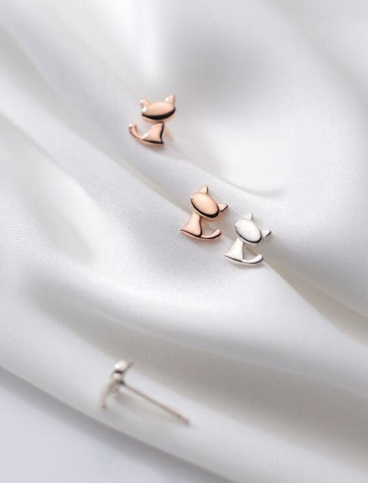 Rose Gold Adorable Cat Stud Earring, 925 Silver Cute Kitty Earrings, Dainty Kitten Earrings, Cat-lover Earrings, Perfect Gift for her, E346