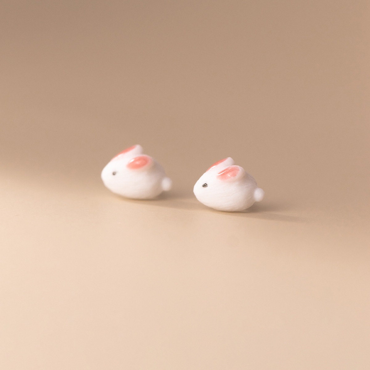 925 Silver Tiny Ceramics Bunny Stud Earring, Small Bunny Earrings, White Rabbit Earrings, Animal-lover Earrings, Gift for her, E351