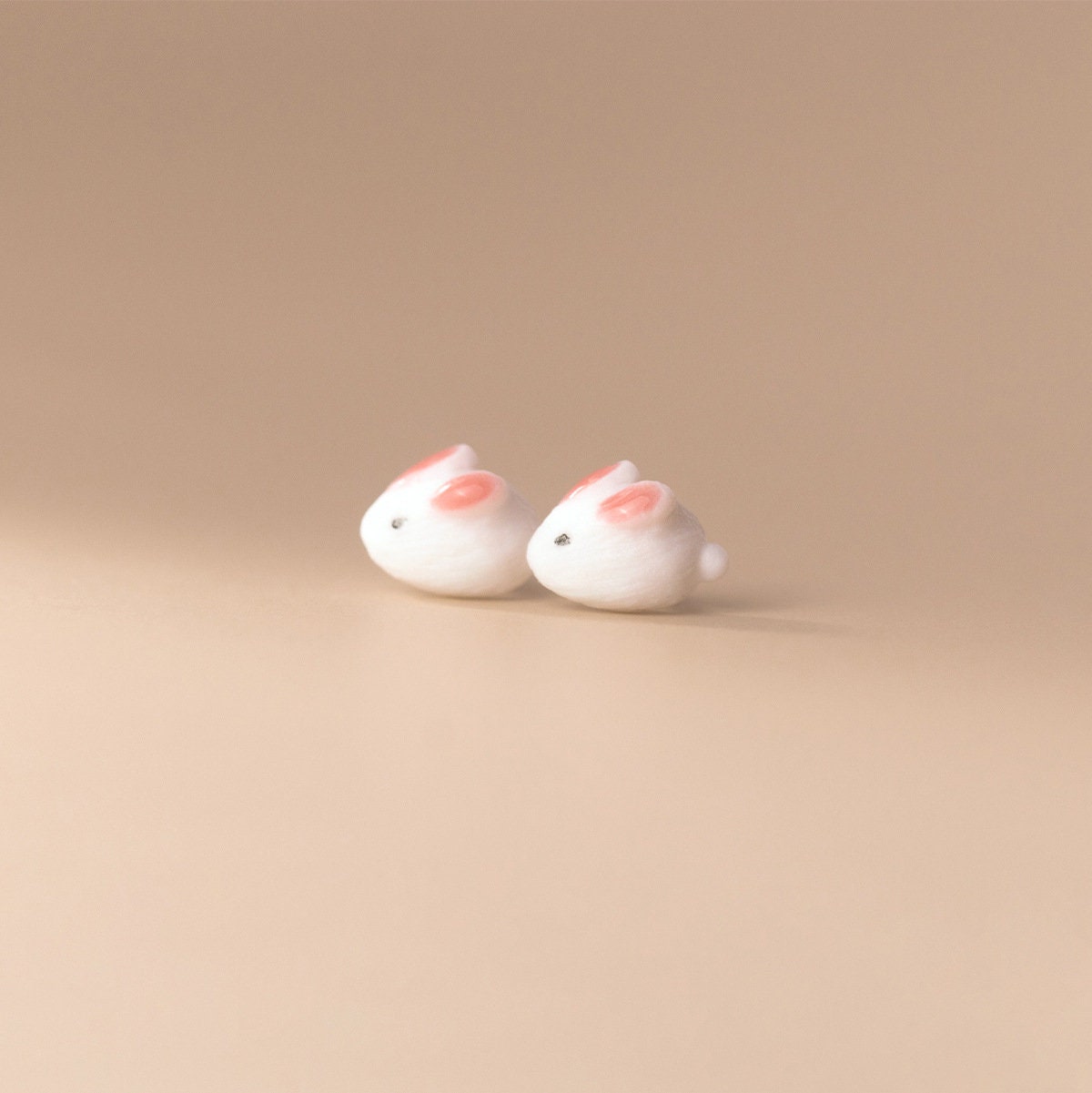 925 Silver Tiny Ceramics Bunny Stud Earring, Small Bunny Earrings, White Rabbit Earrings, Animal-lover Earrings, Gift for her, E351