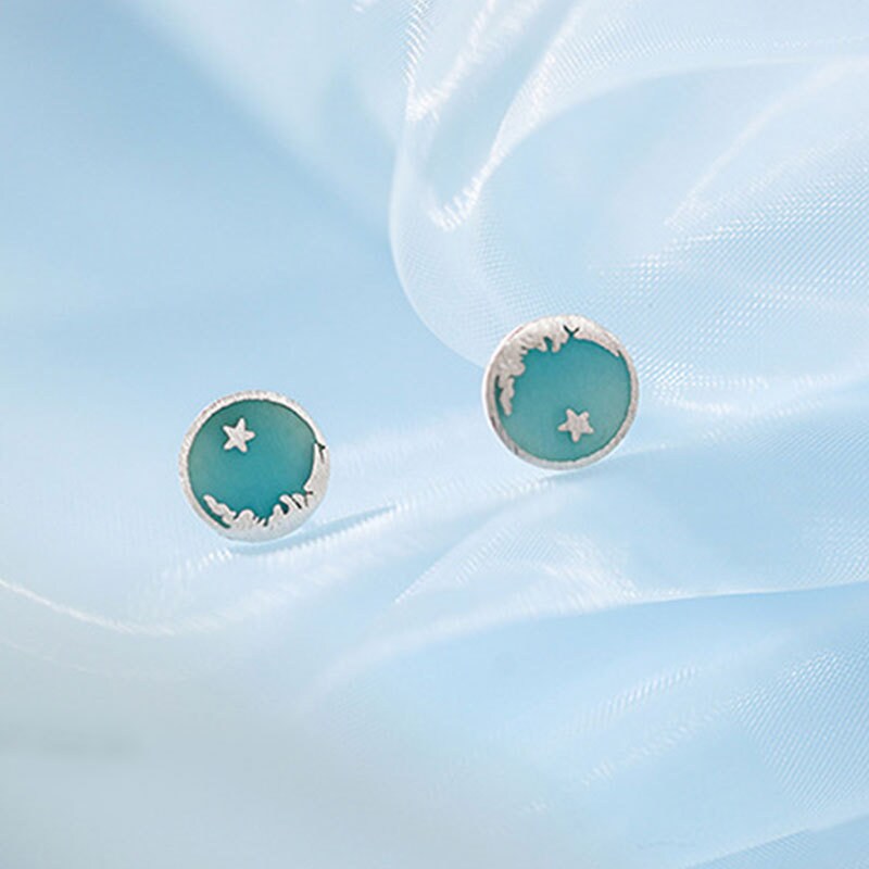 Sterling Silver Green Planet Stud Earring, Moon Star Earrings,  Pretty Mint Color Planet Earrings, Minimalist Earrings, Gift for her, SGE356