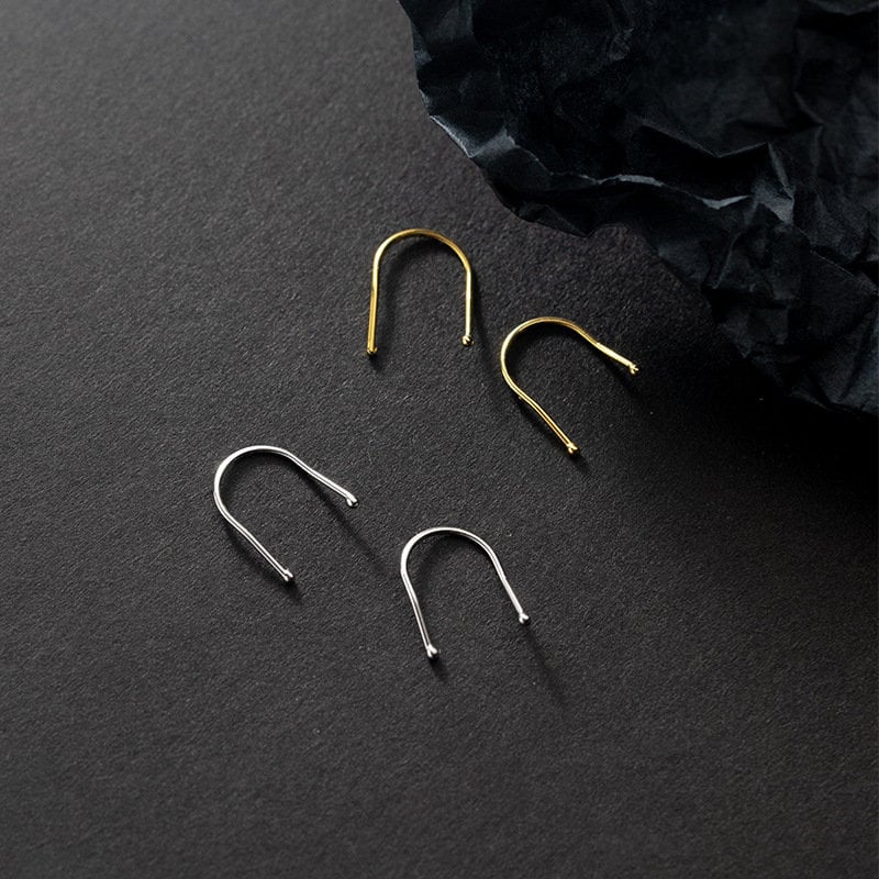 S925 Silver U-shaped Earrings, Soft Twist Earrings, Silver or Gold, Gift for her, E354