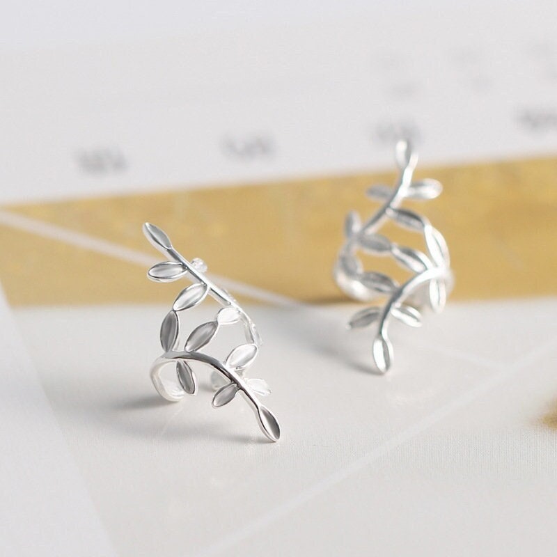 1 Pair | 925 Silver No Piercing Dainty Leaves Ear Cuff, Skinny Leaf Cuff Earrings, Minimalist Pretty Leaves Ear Cuff, Gifts for Her, EC05