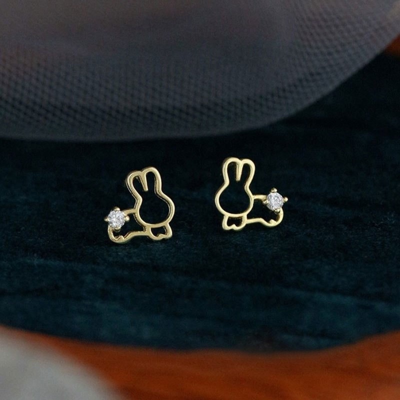 Sterling Silver Tiny Bunny Stud Earring, Gold Hollow-out Rabbit Earrings, Adorable Bunnies Earrings, Animal Lover Gift, Gift for her, E358