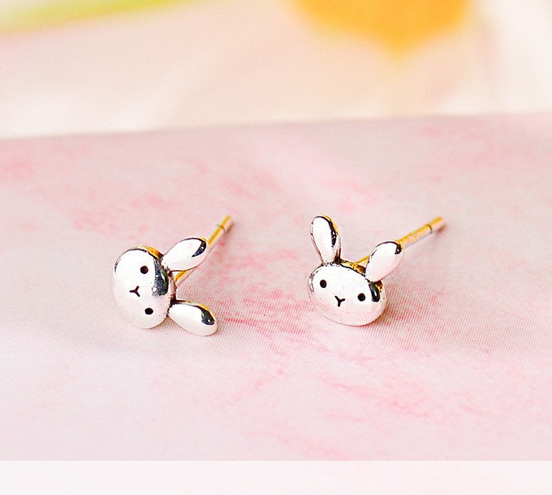 S925 Silver Tiny Bunny Stud Earring, Small Rabbit Earrings, Silver Bunny Earrings, Animal-lover Earrings, Minimalist, Gift for her, SGE362