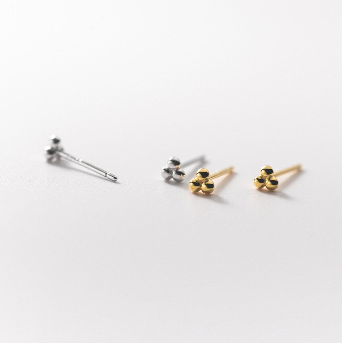 1 Pair | Extra Tiny Triple Ball Earrings, Small Dot Stud Earrings, Three Ball Earring,  Trio Ball Earrings, Trinity Cartilage Earring, E371