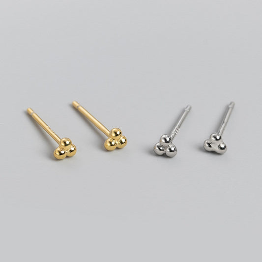 1 Pair | Extra Tiny Triple Ball Earrings, Small Dot Stud Earrings, Three Ball Earring,  Trio Ball Earrings, Trinity Cartilage Earring, E371