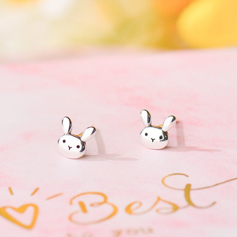 S925 Silver Tiny Bunny Stud Earring, Small Rabbit Earrings, Silver Bunny Earrings, Animal-lover Earrings, Minimalist, Gift for her, SGE362